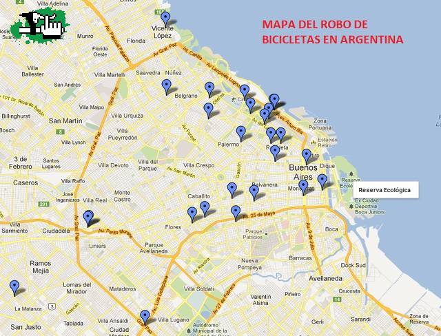 Mapa del robo de bicicletas en Argentina